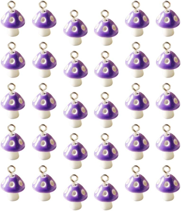 كلاراكو Klarako 30 قطعة من قلادات الفطر الصغيرة، قطع مجوهرات، تماثيل فطر صغيرة، قلادات لصنع المجوهرات، قلادة حرفية، قلادات فطر، حلية راتنجية، هاتف محمول بنفسجي، محفظة أطفال - Image 1