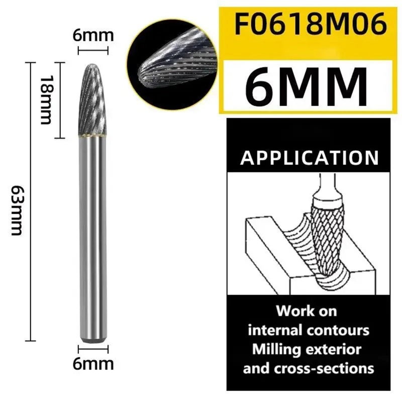 6mm F Type Tungsten Carbide Rotary File Burr For Metal Wood Carving F0618M06 - Image 3