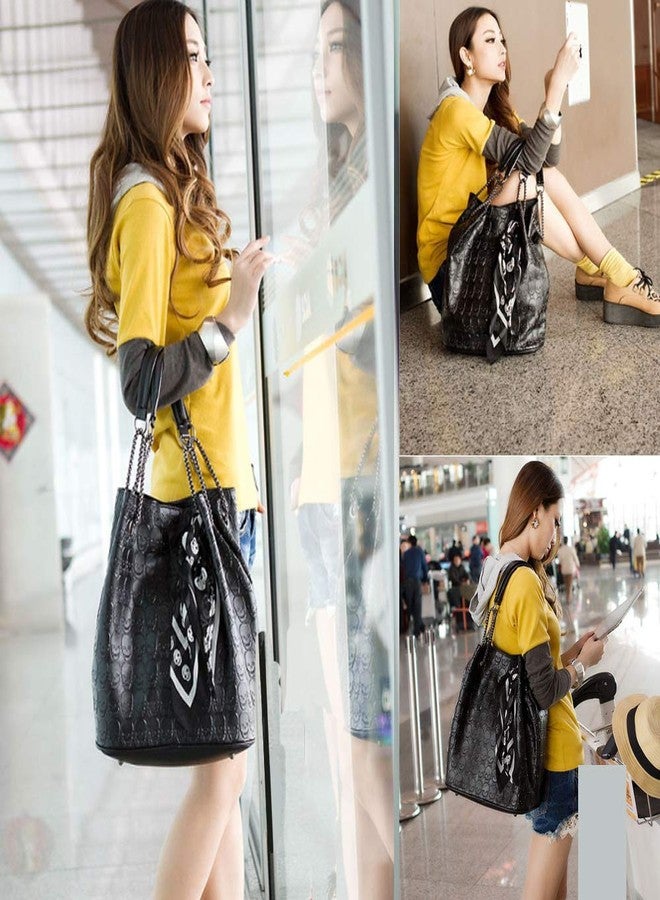 Chikencall® Womens Skull Print Hobo Tote PU Leather Shoulder Bag Punk Handbag and purses 2 sets - Image 2