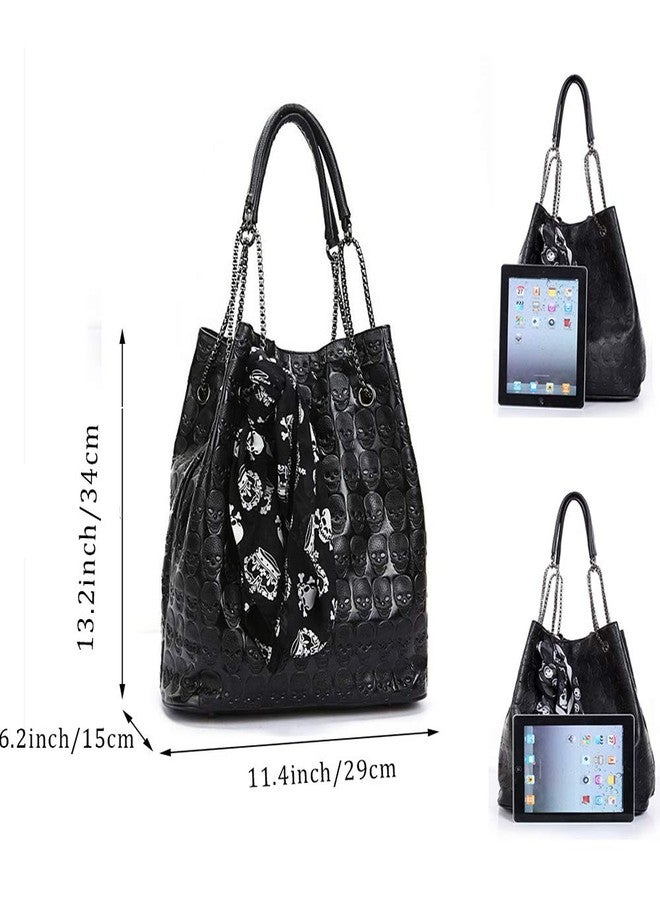 Chikencall® Womens Skull Print Hobo Tote PU Leather Shoulder Bag Punk Handbag and purses 2 sets - Image 3