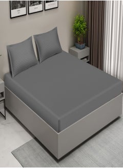 Raymond Raymond Home King Flat Sheet Bedsheet 300 Thread Count Luxirious Mercerised 100% Cotton Bedding Solid Pre Shrunk Sateen Stripe Finish Bed Linen with 2 Pillow Case - Grey (274 * 274 CM)  - Image 2
