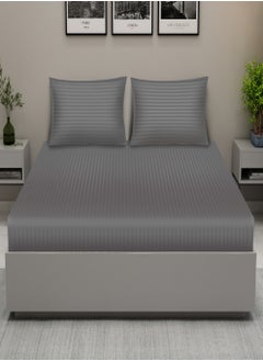 Raymond Raymond Home King Flat Sheet Bedsheet 300 Thread Count Luxirious Mercerised 100% Cotton Bedding Solid Pre Shrunk Sateen Stripe Finish Bed Linen with 2 Pillow Case - Grey (274 * 274 CM)  - Image 1