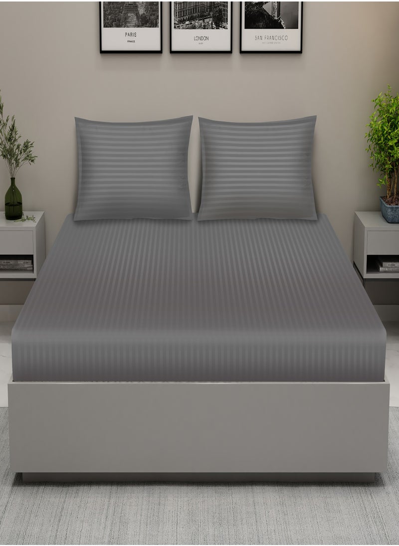 Raymond - Raymond Home King Flat Sheet Bedsheet 300 Thread Count Luxirious Mercerised 100% Cotton Bedding Solid Pre Shrunk Sateen Stripe Finish Bed Linen with 2 Pillow Case - Grey (274 * 274 CM) - Image 1