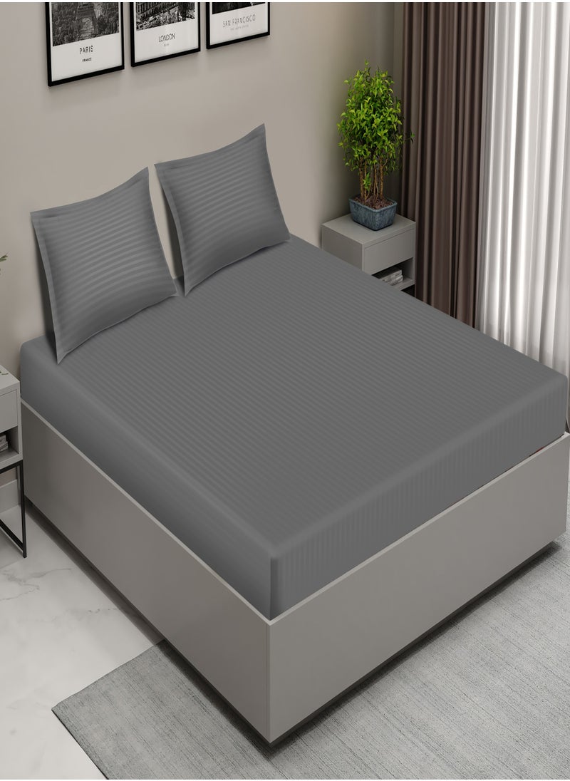 Raymond - Raymond Home King Flat Sheet Bedsheet 300 Thread Count Luxirious Mercerised 100% Cotton Bedding Solid Pre Shrunk Sateen Stripe Finish Bed Linen with 2 Pillow Case - Grey (274 * 274 CM) - Image 1