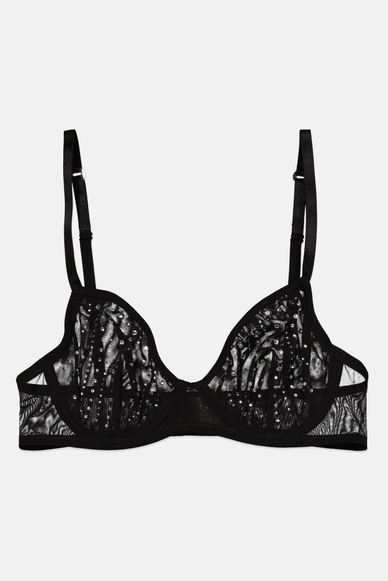 GUESS Women Non Padded Underwired Studded Bra, Black  - Image 1
