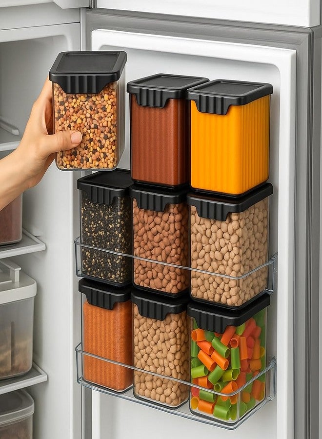 Clazkit Plastic PET Container With Lid Multipurpose Containers For Storage Space-Saving Refrigerator Side Door Organizer For Fridge Kitchen Stationery Toiletries- Transparent Set Of 6 - Image 1