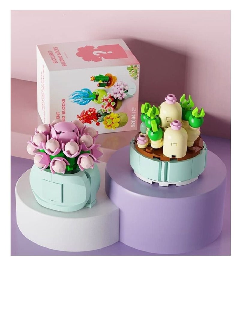 Excefore Mini Succulents Surprise Box Toys DIY Simulation Mini Particle Flower Botanical Collection Construction Building Blocks Toy Sets Random Gifts for Kids Friends Family (2PCS) - Image 2