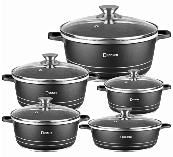 DESSINI 10-Piece Cookware Set Black 1 x Casserole (20), Casserole (24), Casserole (28), Casserole (32), Shallow Casserole (28)cm Black