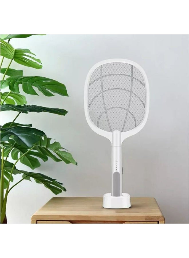 3-in-1 jumbo electric mosquito swatter with a charging base and wall mount. Features a UV light decoy to attract insects and convenient USB recharging. - Image 3