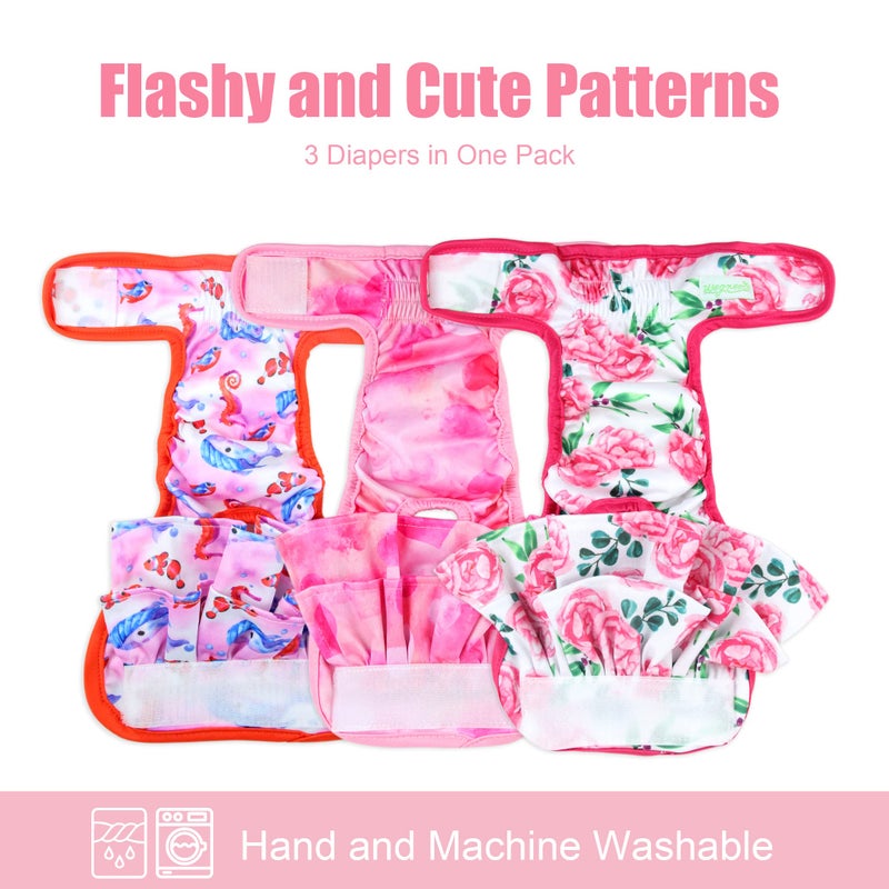 wegreeco Washable Dog Diapers Female (3 Pack), Highly Absorbent Dog Diapers for Female Dogs in Heat, Period, Incontinence, or Excitable Urination (Ocean of Flowers, Medium) - Image 2