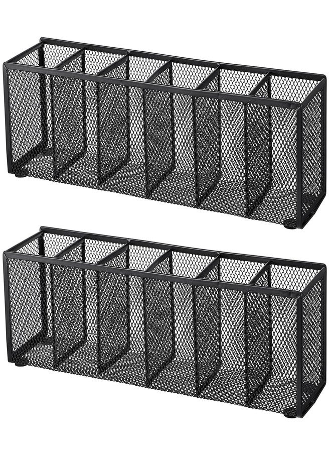 Caeuiciw 2 Pcs Mesh Desk Organizer Metal Mesh Pen Holder 6 Compartments Desktop Stationery Pencil Caddy Organizer Basket for Home School Classroom Teachers - Image 1