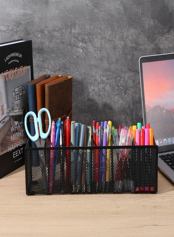 Caeuiciw 2 Pcs Mesh Desk Organizer Metal Mesh Pen Holder 6 Compartments Desktop Stationery Pencil Caddy Organizer Basket for Home School Classroom Teachers - Image 4
