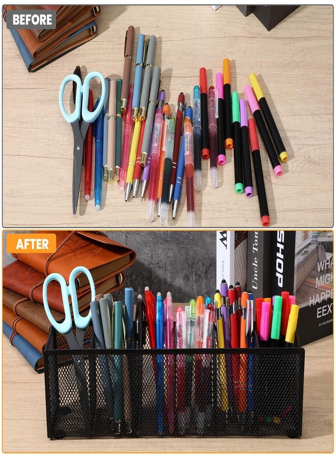 Caeuiciw 2 Pcs Mesh Desk Organizer Metal Mesh Pen Holder 6 Compartments Desktop Stationery Pencil Caddy Organizer Basket for Home School Classroom Teachers - Image 5