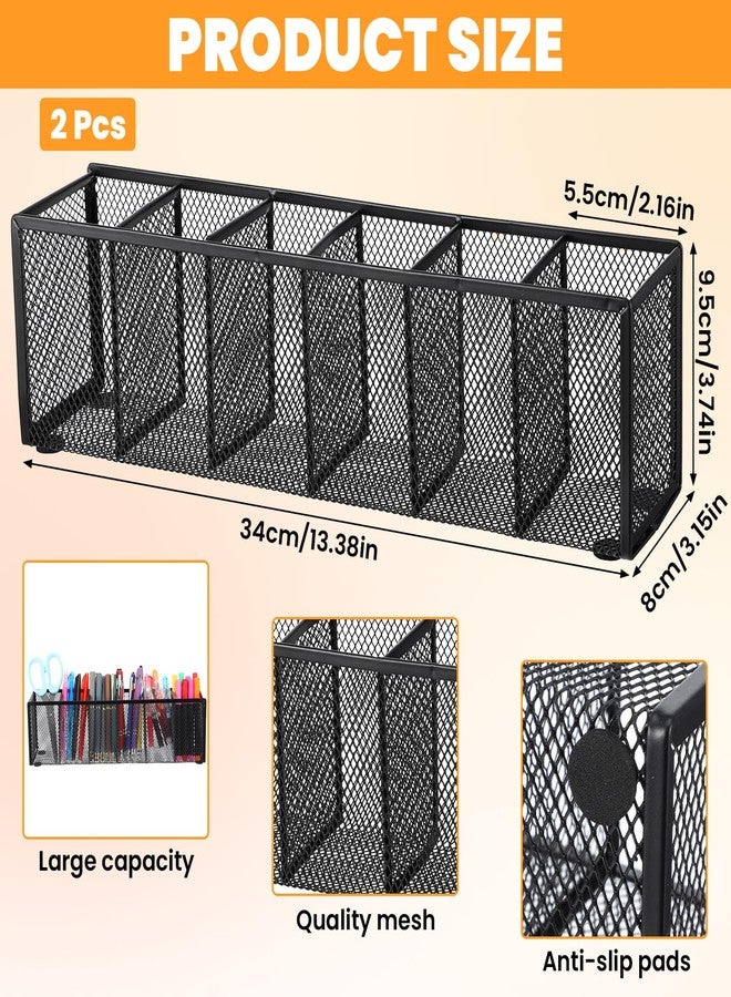 Caeuiciw 2 Pcs Mesh Desk Organizer Metal Mesh Pen Holder 6 Compartments Desktop Stationery Pencil Caddy Organizer Basket for Home School Classroom Teachers - Image 2