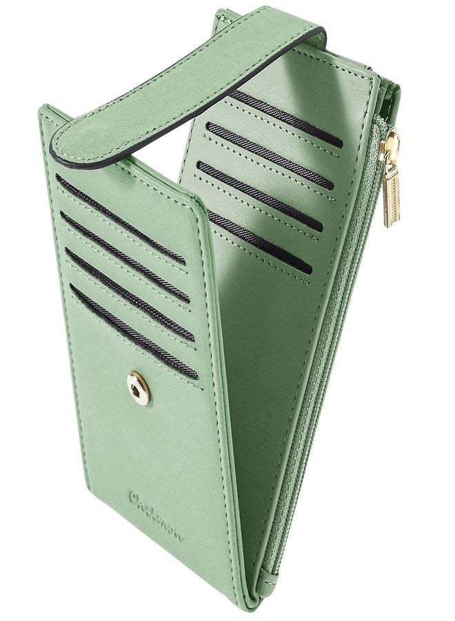 Chelmon Womens Wallet Slim RFID Blocking Bifold Card Holder Multi Card Case Wallet with Zipper Coin Pocket & ID Window (Light Green) - Image 1