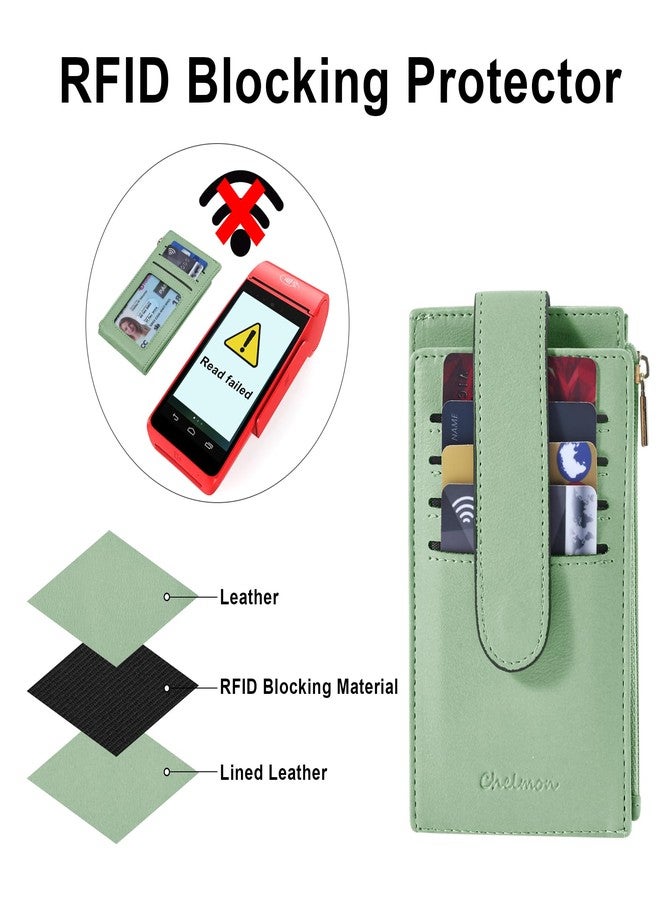 Chelmon Womens Wallet Slim RFID Blocking Bifold Card Holder Multi Card Case Wallet with Zipper Coin Pocket & ID Window (Light Green) - Image 3
