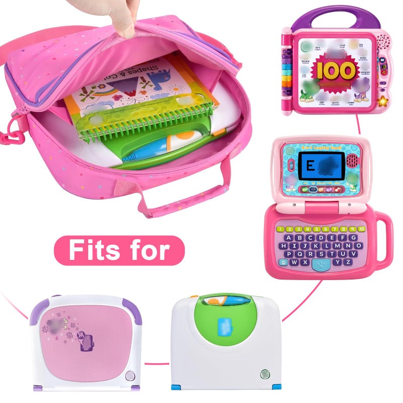 Tanmqin Portable Bag Compatible with Leapfrog LeapStart 3D Interactive Learning System for LeapFrog 2-in-1 LeapTop Touch for LeapFrog Scout and Violet 100 Words Book and Storage for 5-6 Books (Case only)Pink - Image 4