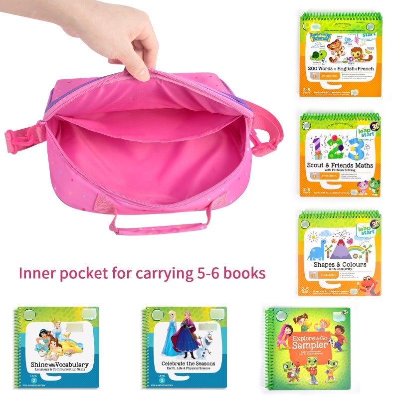 Tanmqin Portable Bag Compatible with Leapfrog LeapStart 3D Interactive Learning System for LeapFrog 2-in-1 LeapTop Touch for LeapFrog Scout and Violet 100 Words Book and Storage for 5-6 Books (Case only)Pink - Image 5