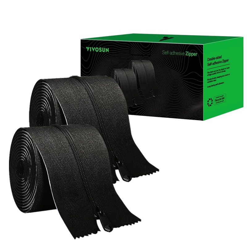 VIVOSUN 2Pack SelfAdhesive Zipper for Debris Barriers  Tarp HeavyDuty DoubleSided Greenhouse  Tent Zipper Black