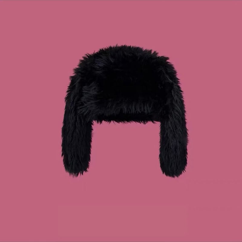 Hat Womens Plush Rabbit Long Ear Solid Color Lei Feng Hat Autumn and Winter Cute Warm Pullover Cap Korean Style Face Shown Small Hat White - Image 5