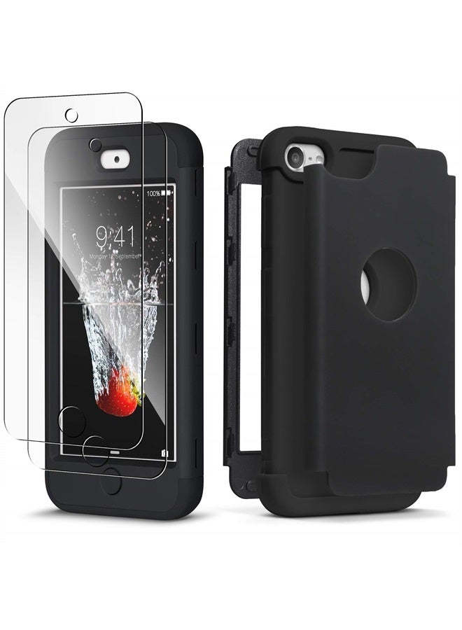 IDWELL iPod Touch 7th Generation Case with 2 Screen Protector, Three Layer Series Heavy Duty Protection Shockproof High Impact Protective Case for iPod Touch 5/6/7th Generation, Black - Image 1