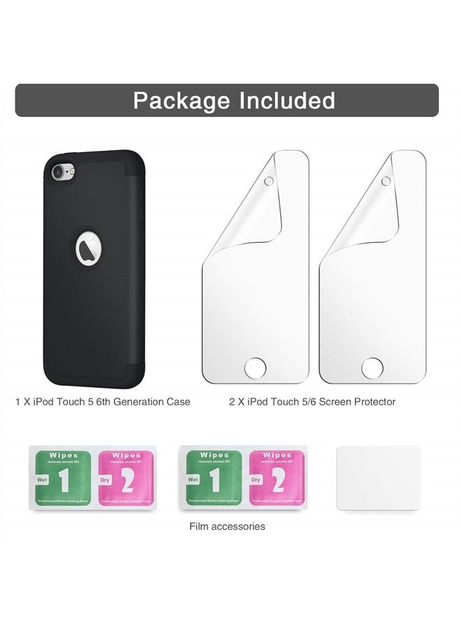 IDWELL iPod Touch 7th Generation Case with 2 Screen Protector, Three Layer Series Heavy Duty Protection Shockproof High Impact Protective Case for iPod Touch 5/6/7th Generation, Black - Image 3