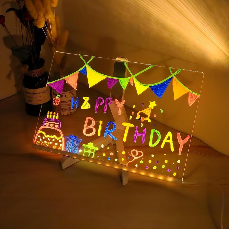 Snoogg 8x12 Large LED Note Board – Acrylic Light-Up Message & Drawing Pad with 6 Pens and Stand, Ideal for Office, Room Display, Festival Announcements, Birthday Gift - Image 2