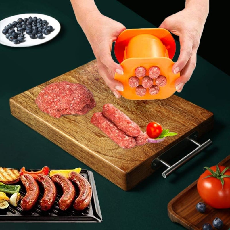guppy One Press Cevapcici Sausage Maker Stuffer, 7 Sausages at Once Press Handmade Hot Dog Meat Strip Machine Molds Non Stick Kitchen Meatball Maker Barbecue Grilling Tools BBQ Accessories - Image 2