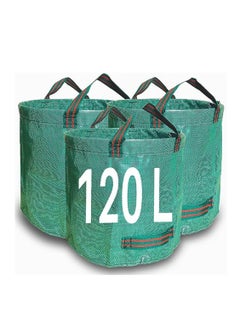 KASTWAVE Garden Waste Bags, Heavy Duty 120 Litre Lawn Cleaning Bag, Builders Bags Reusable, Industrial Fabric and Handles, Green Garden Waste Sacks, Garden Bags Heavy Duty with Handles, 3 Pcs  - Image 1