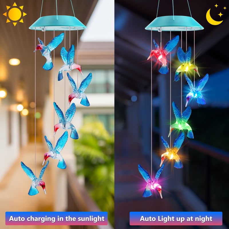 Zeiliuled Solar Hummingbird Gift for Mom Grandma Girls, Color Changing Solar Wind Chimes for Outside, Outdoor Decorative Mobile Lights for Garden, Patio, Window, Party Decors, Gift for Women - Image 2
