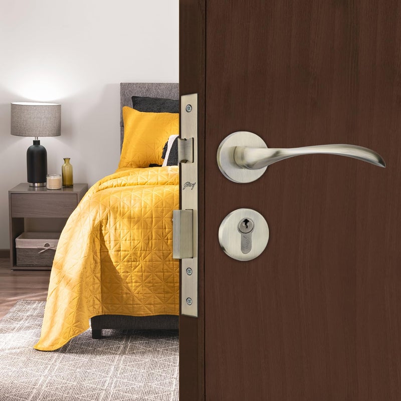 Godrej Locking Solutions and Systems Godrej Mortise Lock Handle Lock Set for Main Bedroom Door Remo Rossette Home Dcor Handle Antique Brass Finish 70 mm 1CK Cylinder Knob from Inside and with 3 Keyswith 5year Warranty  - Image 1