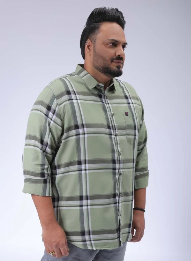 هاردسودا Men Plus Size Regular Fit Checkered Cutaway Collar Full Sleeves Casual Shirt