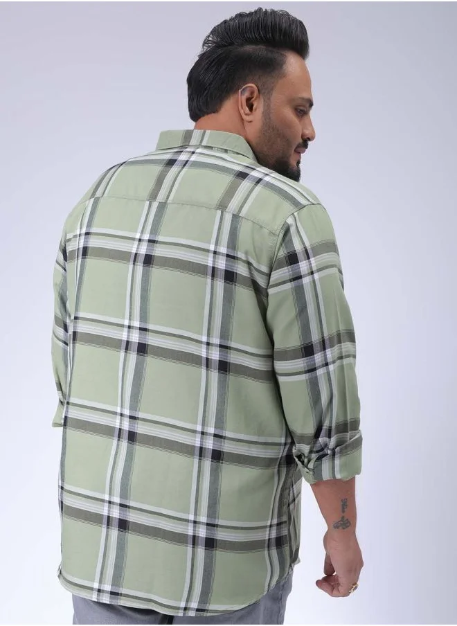 هاردسودا Men Plus Size Regular Fit Checkered Cutaway Collar Full Sleeves Casual Shirt