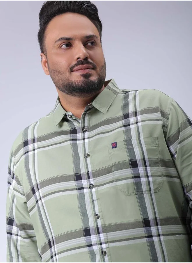 هاردسودا Men Plus Size Regular Fit Checkered Cutaway Collar Full Sleeves Casual Shirt