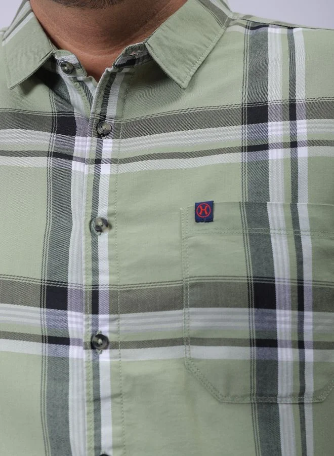 هاردسودا Men Plus Size Regular Fit Checkered Cutaway Collar Full Sleeves Casual Shirt