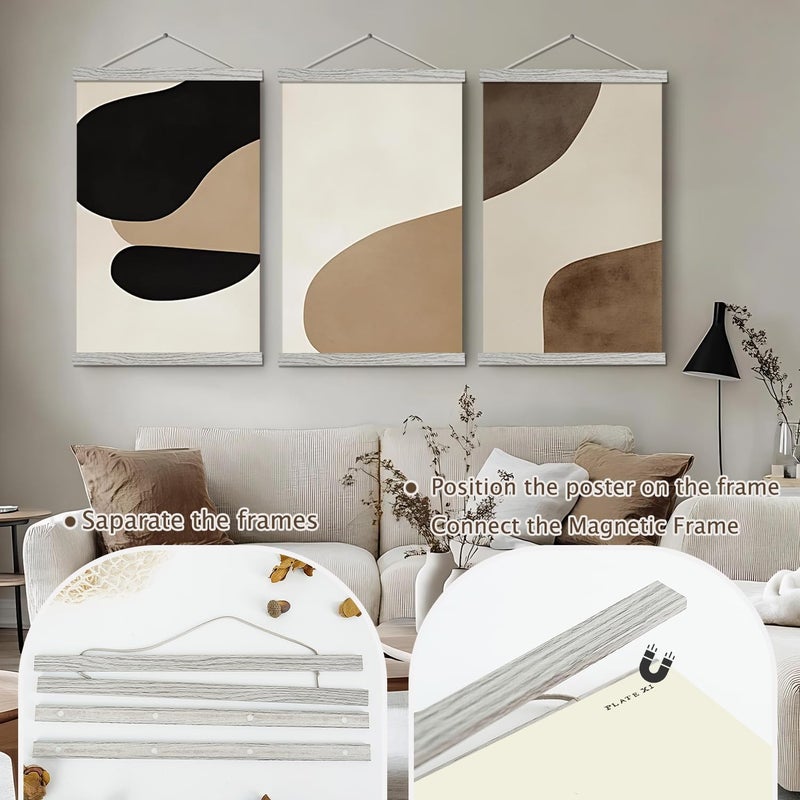 إطار تعليق الملصقات المغناطيسي Artmag، 36x24 36x48 36x12، خشب فاتح، مغناطيس خشبي، طباعة فنية على قماش، طقم تعليق الملصقات والإطارات (رمادي، 36 بوصة) - Image 3
