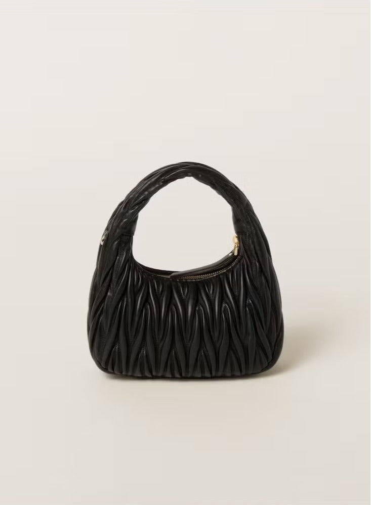 MIU Wander quilted nappa leather hobo Crossbody Shoulder Bag Black  - Image 3