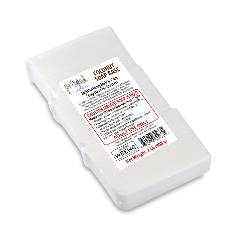 Primal Elements Coconut Oil Soap Base - Moisturizing Melt and Pour Glycerin Soap Base for Crafting and Soap Making, Easy to Cut - 2 Pound - Image 1