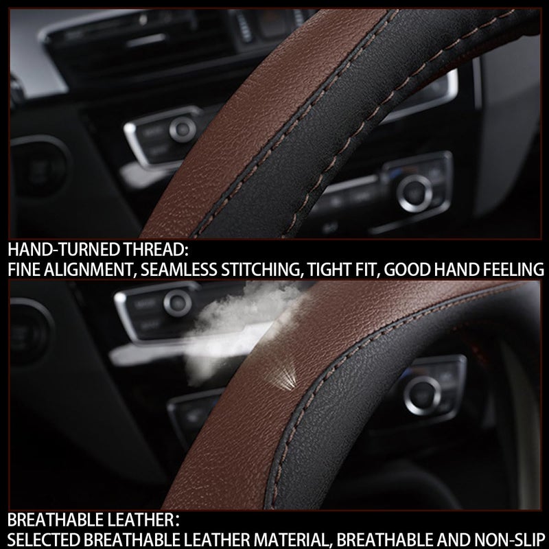 BESULEN Car Steering Wheel Cover, Soft Leather Steering Wheel Protector, Universal Non-Slip Steering Wheel Covers, Comfortable Grip Sweat-Absorbent, Automotive Interior Accessories - Image 5