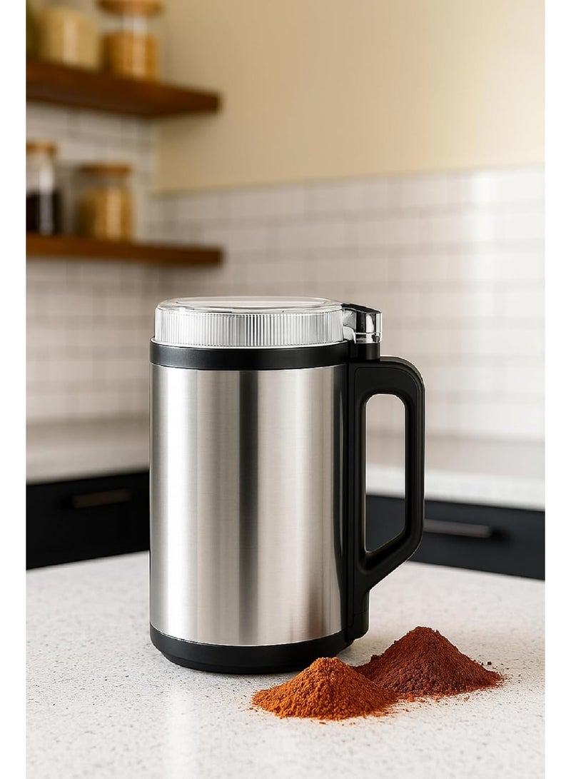 سيلفر كريست مطحنة قهوة وتوابل كهربائية ستانيلس ستيل من سيلفركرقست موتور نحاس قوى 300 واط سعة 150 جرام مع 6 شفرات حادة من الستانلس ستيل للتوابل والمكسرات والاعشاب والقهوة طحن قوى سهلة التنظيف - Image 1