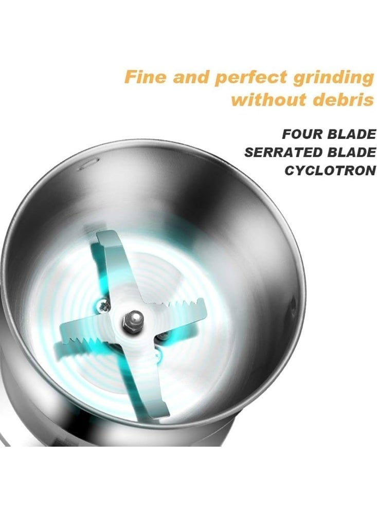 سيلفر كريست مطحنة قهوة وتوابل كهربائية ستانيلس ستيل من سيلفركرقست موتور نحاس قوى 300 واط سعة 150 جرام مع 6 شفرات حادة من الستانلس ستيل للتوابل والمكسرات والاعشاب والقهوة طحن قوى سهلة التنظيف - Image 3