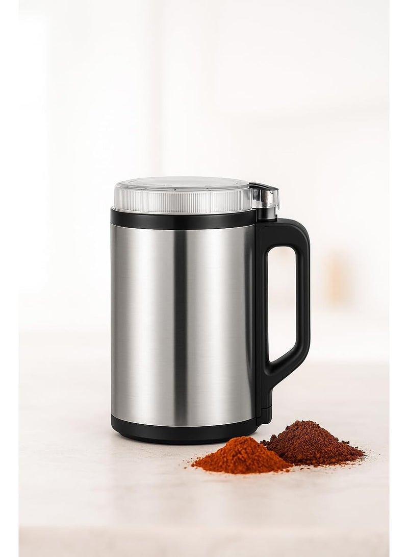 سيلفر كريست مطحنة قهوة وتوابل كهربائية ستانيلس ستيل من سيلفركرقست موتور نحاس قوى 300 واط سعة 150 جرام مع 6 شفرات حادة من الستانلس ستيل للتوابل والمكسرات والاعشاب والقهوة طحن قوى سهلة التنظيف - Image 4