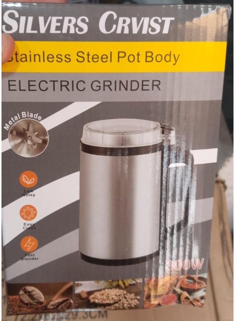 سيلفر كريست مطحنة قهوة وتوابل كهربائية ستانيلس ستيل من سيلفركرقست موتور نحاس قوى 300 واط سعة 150 جرام مع 6 شفرات حادة من الستانلس ستيل للتوابل والمكسرات والاعشاب والقهوة طحن قوى سهلة التنظيف - Image 5