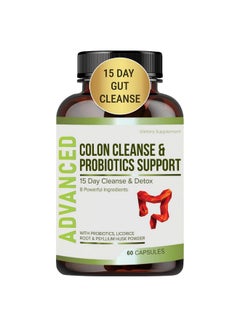 15 Day Gut Cleanse Detox for Women & Men - Advanced 15 Days Colon Cleanse with Probiotics and Psyllium Husk for Constipation Relief, Digestive Health, Colon Cleanser & Gut Health.60 Caps.