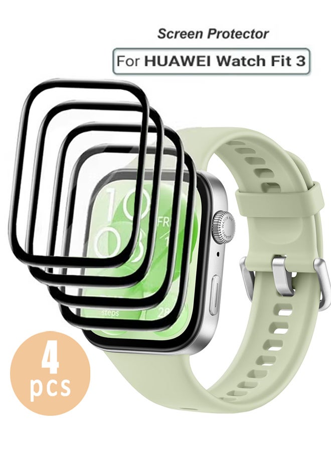 X-level 4Pcs Huawei Watch Fit 3 Screen Protector HD Clear Scratch-Resistant Anti-Bubble Wear-Resistant, 3D Full Screen Coverage Case Curved Edge Screen Protector, Black Clear  - Image 1