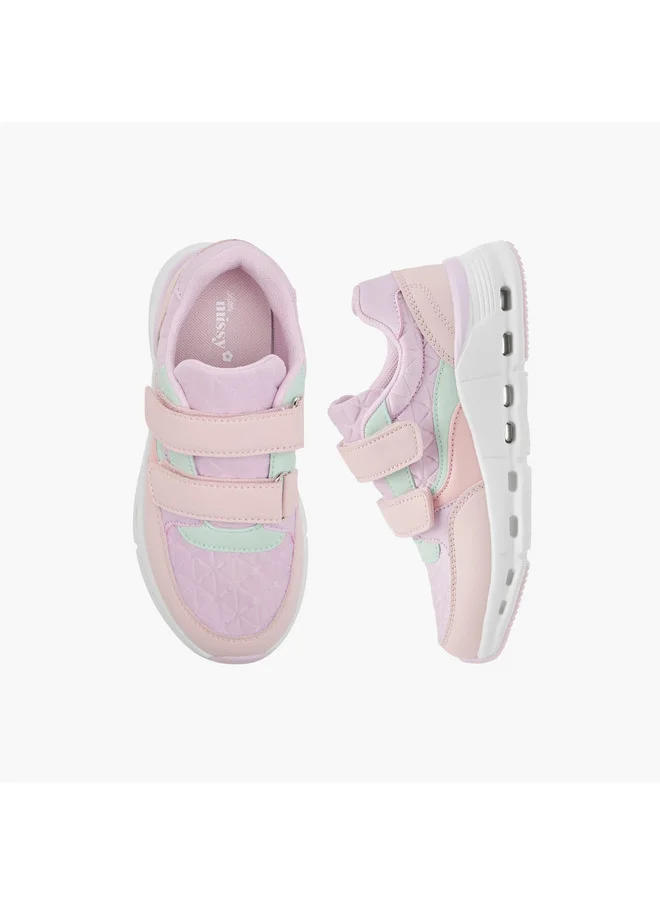 Little Missy Girls Panelled Sneakers with Hook and Loop Closure