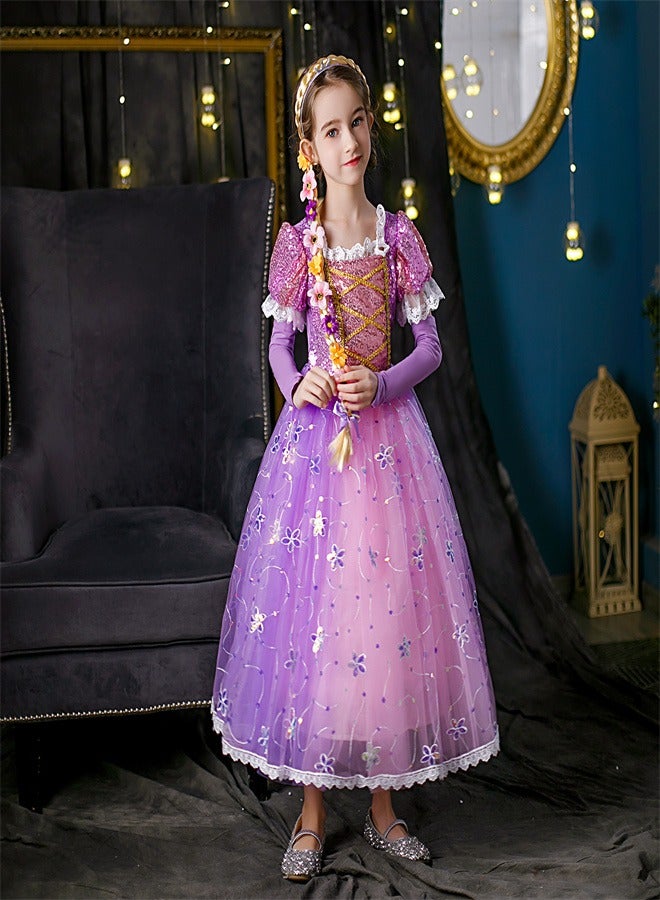 Loquat Girl's Purple Sheer Dress With Wig Accessories  - Image 3