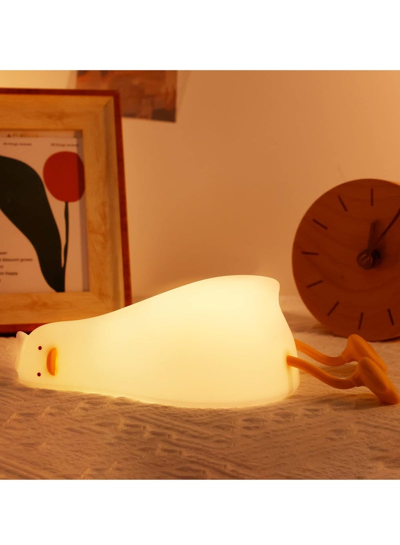 JAJEEK ضوء الليل على شكل بطة مسطحة لطيف - ضوء ليلي من السيليكون الناعم مع تحكم باللمس، قابل لإعادة الشحن، مؤقت ومفتاح خافت للأطفال، هدايا مثالية لعيد الميلاد ومواليد الجدد - Image 1