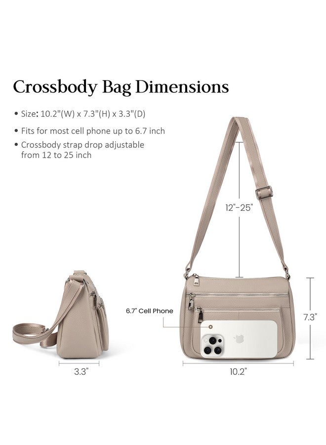 befen Genuine Leather Medium Crossbody Purses for Women, Women's Medium Shoulder Bags Handbags with Multi Zipper Pockets Beige Grey - Image 3