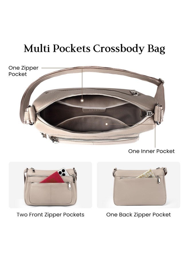 befen Genuine Leather Medium Crossbody Purses for Women, Women's Medium Shoulder Bags Handbags with Multi Zipper Pockets Beige Grey - Image 2